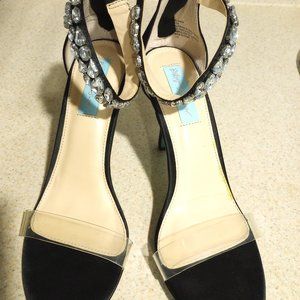 NIB Betsey Johnson Black & Rhinestone Dressy High Heel Pump Sandals Size 8.5